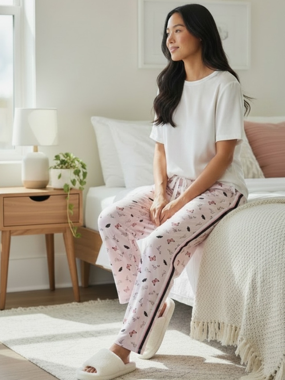 Victoria's Secret Pink Butterfly Rabbit Print Lounge Pajama Wide Leg Pants Sz XL
